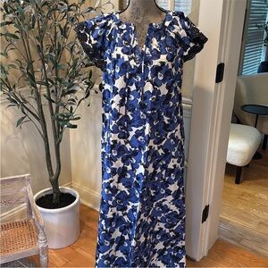 Who What Wear Blue and Black Floral Midi Dress